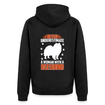 Wolfsspitz Frau mit einem Keeshond - Unisex Premium Bio Zip Hoodie - Schwarz - Hinten - Nico (187cm)