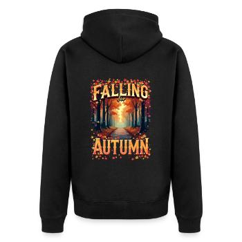 Herbst Frau Natur Blätter Jahreszeit - Unisex Premium Bio Zip Hoodie - Schwarz - Hinten - Nico (187cm)