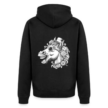 Pferd Pferde lustig witzig spaßig Gaul Reiterin - Unisex Premium Bio Zip Hoodie - Schwarz - Hinten - Nico (187cm)