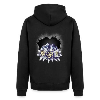Gebirge Berge Tirol Österreich Schweiz Berg Blumen - Unisex Premium Bio Zip Hoodie - Schwarz - Hinten - Nico (187cm)