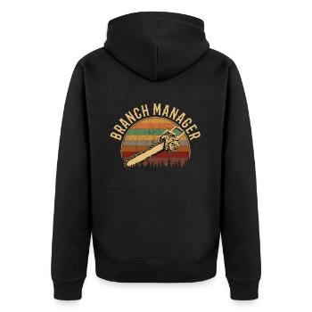chainsaw logger lumberjack arborist - Unisex Premium Bio Zip Hoodie - Schwarz - Hinten - Nico (187cm)