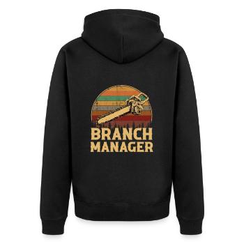 chainsaw logger lumberjack arborist - Unisex Premium Bio Zip Hoodie - Schwarz - Hinten - Nico (187cm)
