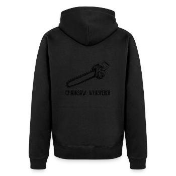 chainsaw logger lumberjack arborist - Unisex Premium Bio Zip Hoodie - Schwarz - Hinten - Nico (187cm)