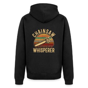 chainsaw logger lumberjack arborist - Unisex Premium Bio Zip Hoodie - Schwarz - Hinten - Nico (187cm)