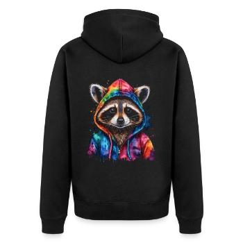 Waschbär Hoodie Bunt Lustig Tier Design Print - Unisex Premium Bio Zip Hoodie - Schwarz - Hinten - Nico (187cm)