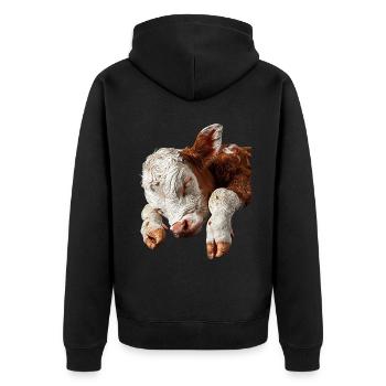 Kuh - Unisex Premium Bio Zip Hoodie - Schwarz - Hinten - Nico (187cm)