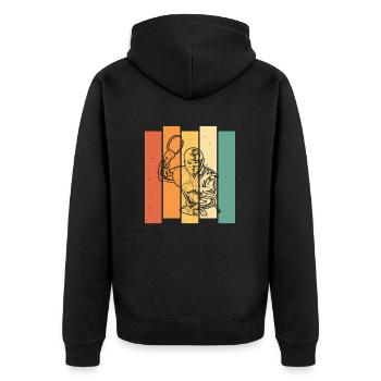 Tischtennis Pingpong Tischtennis Ninja - Unisex Premium Bio Zip Hoodie - Schwarz - Hinten - Nico (187cm)