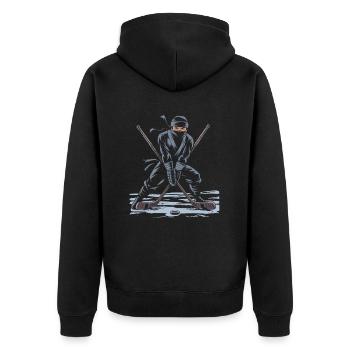Eishockey Hockey Ninja - Unisex Premium Bio Zip Hoodie - Schwarz - Hinten - Nico (187cm)