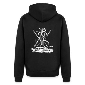 Eishockey Hockey Ninja - Unisex Premium Bio Zip Hoodie - Schwarz - Hinten - Nico (187cm)