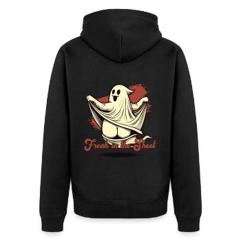 Freak in the Sheet Humorvoll Sarkastisch Halloween - Unisex Premium Bio Zip Hoodie - Schwarz - Hinten - Nico (187cm)