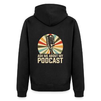 Podcast Podcaster - Unisex Premium Bio Zip Hoodie - Schwarz - Hinten - Nico (187cm)