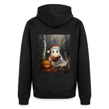 Halloween Geschenk Geist mit Weihnachtsmütze Deko - Unisex Premium Bio Zip Hoodie - Schwarz - Hinten - Nico (187cm)