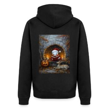 Halloween Geschenk Geist mit Weihnachtsmütze Deko - Unisex Premium Bio Zip Hoodie - Schwarz - Hinten - Nico (187cm)