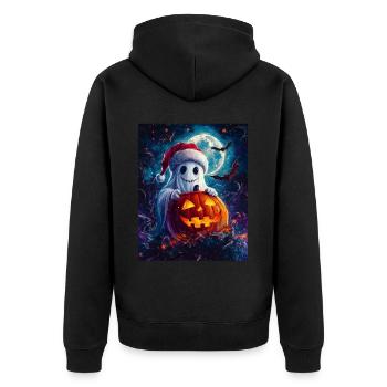 Halloween Geschenk Geist mit Weihnachtsmütze Deko - Unisex Premium Bio Zip Hoodie - Schwarz - Hinten - Nico (187cm)