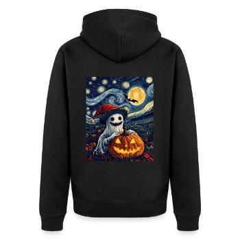 Halloween Gift Ghost with Christmas Hat Decoration - Unisex Premium Organic Zip Hoodie - black - Back - Nico (187cm)