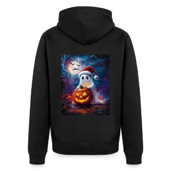 Halloween Geschenk Geist mit Weihnachtsmütze Deko - Unisex Premium Bio Zip Hoodie - Schwarz - Hinten - Nico (187cm)