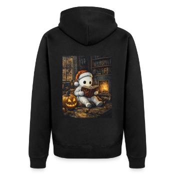 Halloween Gift Ghost with Christmas Hat Decoration - Unisex Premium Organic Zip Hoodie - black - Back - Nico (187cm)