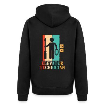 Retro Reparatur Inspektor Techniker Aufzug - Unisex Premium Bio Zip Hoodie - Schwarz - Hinten - Nico (187cm)