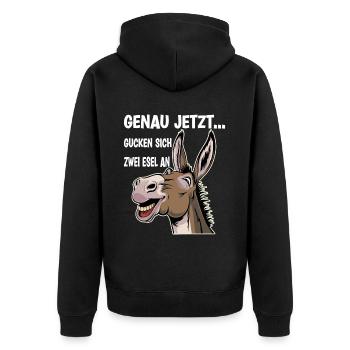 Genau Jetzt Gucken Sich Zwei Esel An - Unisex Premium Bio Zip Hoodie - Schwarz - Hinten - Nico (187cm)