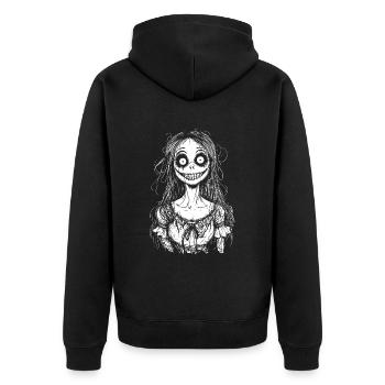 Horror Halloween Costume Grinning Zombie Girl - Unisex Premium Organic Zip Hoodie - black - Back - Nico (187cm)