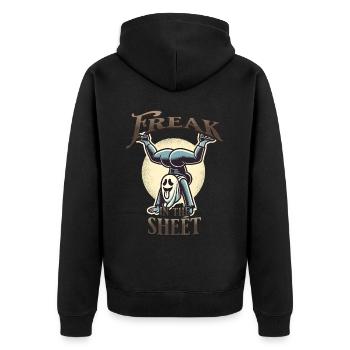 Freak In the Sheet Lustiges Halloween Gespenst - Unisex Premium Bio Zip Hoodie - Schwarz - Hinten - Nico (187cm)