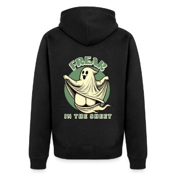 Freak dans la feuille Drôle Halloween fantôme - Veste à capuche bio Premium Unisexe - noir - Dos - Nico (187cm)