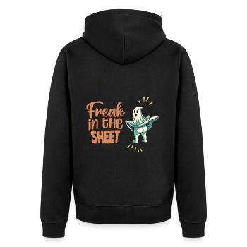 Freak in the Sheet Funny Halloween Ghost - Unisex Premium Organic Zip Hoodie - black - Back - Nico (187cm)