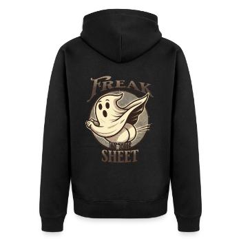 Gespenst Zeigt Hintern Freak in the Sheet Humor - Unisex Premium Bio Zip Hoodie - Schwarz - Hinten - Nico (187cm)