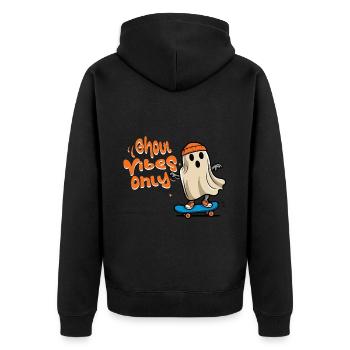 Ghoul Vibes Only Lustiges cooles Spruch Design - Unisex Premium Bio Zip Hoodie - Schwarz - Hinten - Nico (187cm)