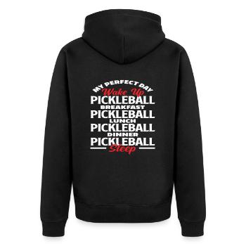 My Perfect Day Pickleball Breakfast - Unisex Premium Organic Zip Hoodie - black - Back - Nico (187cm)