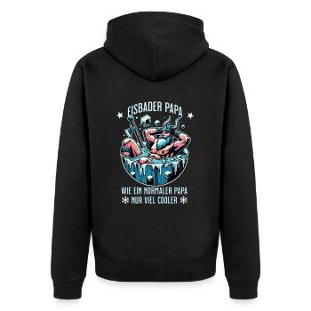 Der Eisbader Papa – Eisbaden im ewigen Eis - Unisex Premium Bio Zip Hoodie - Schwarz - Hinten - Nico (187cm)