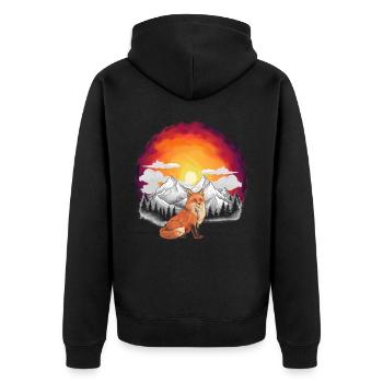 Natur Sonnenuntergang Fuchs Füchse Gebirge Berge - Unisex Premium Bio Zip Hoodie - Schwarz - Hinten - Nico (187cm)