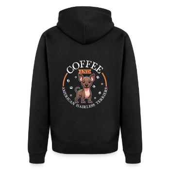 Coffee and American Hairless Terrier - Unisex Premium Organic Zip Hoodie - black - Back - Nico (187cm)