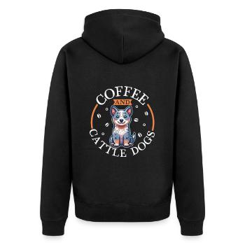 Kaffee und Australian Cattle Dog - Unisex Premium Bio Zip Hoodie - Schwarz - Hinten - Nico (187cm)