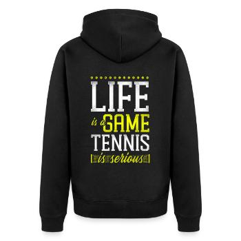 Funny Tennis Player Racket Life Is - Unisex Premium Bio Zip Hoodie - Schwarz - Hinten - Nico (187cm)
