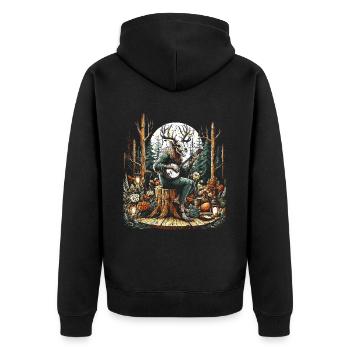 Vintage Wendigo Cryptid Camping - Unisex Premium Bio Zip Hoodie - Schwarz - Hinten - Nico (187cm)