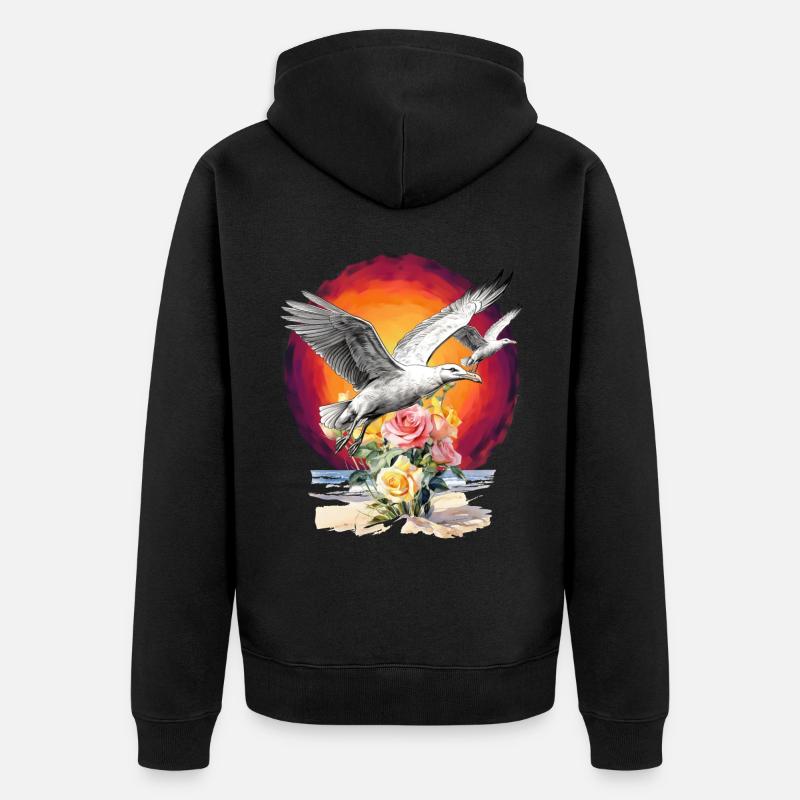 Seagulls Seagull Seagulls Maritime Sunset - Unisex Premium Organic Zip Hoodie - black