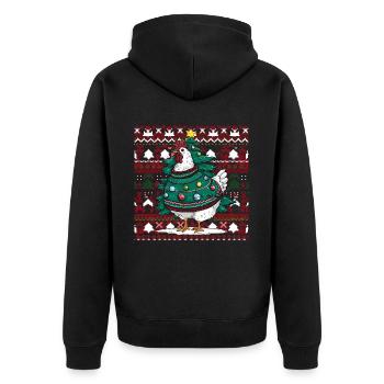 Huhn Ugly Christmas Weihnachten Xmas Santa Claus - Unisex Premium Bio Zip Hoodie - Schwarz - Hinten - Nico (187cm)