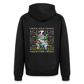 Kuh Ugly Christmas Weihnachten Xmas Santa Claus - Unisex Premium Bio Zip Hoodie - Schwarz - Hinten - Nico (187cm)