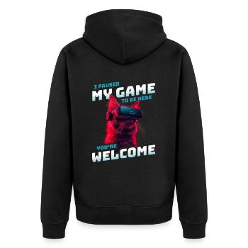 I just paused my game to be here - Cat with VR - Unisex Premium Organic Zip Hoodie - black - Back - Nico (187cm)