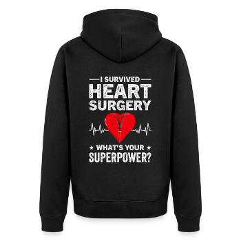 Herzbypass Herzinfarkt Herzoperation - Unisex Premium Bio Zip Hoodie - Schwarz - Hinten - Nico (187cm)