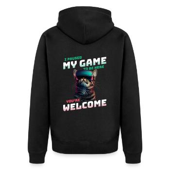I just paused my game to be here - Cat with VR - Unisex Premium Organic Zip Hoodie - black - Back - Nico (187cm)