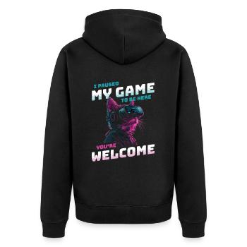I just paused my game to be here Funny VR Cat - Unisex Premium Organic Zip Hoodie - black - Back - Nico (187cm)