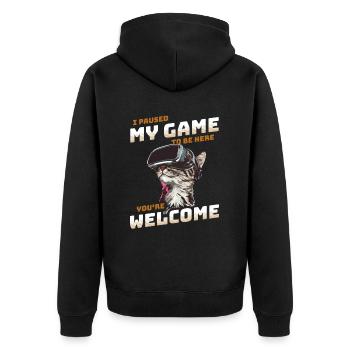 I just paused my game to be here - Cat with VR - Unisex Premium Organic Zip Hoodie - black - Back - Nico (187cm)