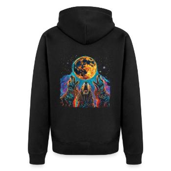Cocker Spaniel Dog Howling Moon - Unisex Premium Organic Zip Hoodie - black - Back - Nico (187cm)