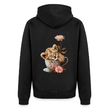 Löwe - Unisex Premium Bio Zip Hoodie - Schwarz - Hinten - Nico (187cm)