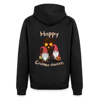 Happy Gnome-Oween Lustiger Halloween Gnom Spruch - Unisex Premium Bio Zip Hoodie - Schwarz - Hinten - Nico (187cm)
