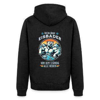 Der Eisbader Eisbär geht zum Winterschwimmen - Unisex Premium Bio Zip Hoodie - Schwarz - Hinten - Nico (187cm)
