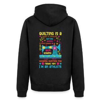 Quilt Knitting Crochet Sewing Machine Fabric - Unisex Premium Organic Zip Hoodie - black - Back - Nico (187cm)