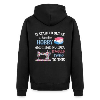 Quilt Knitting Crochet Sewing Machine Fabric - Unisex Premium Organic Zip Hoodie - black - Back - Nico (187cm)